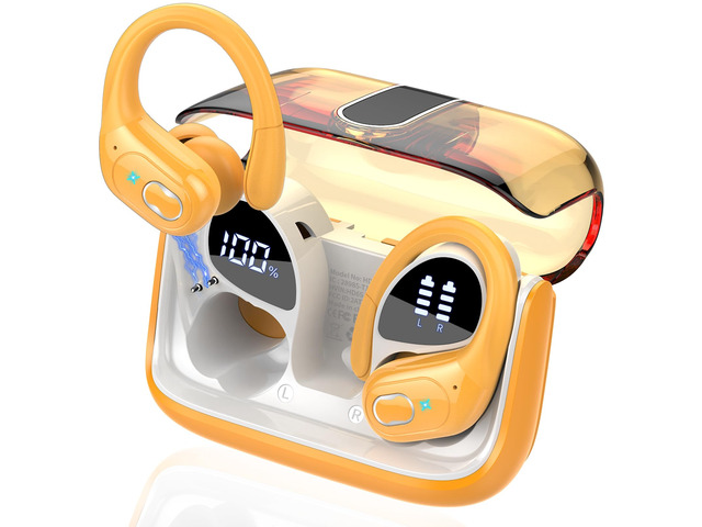 Wireless Earbuds 75H Bluetooth 5.4 Sport Headphones with Earhooks, Yellow IPX7 Waterproof In-ear Buds Feature ENC Noise Cancelling Mic & Deep Bass....