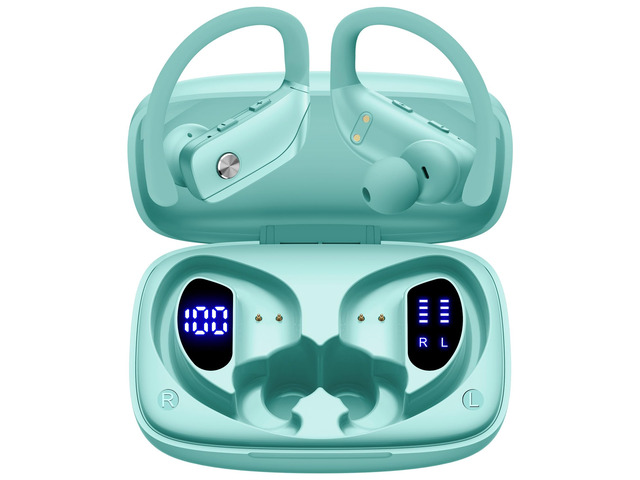 Ear Buds Wireless Earbuds Bluetooth Headphones with 80H Playtime LED Display Case, Over-Ear Hook with Mic, Stereo Sound, Easy Button Controls,...