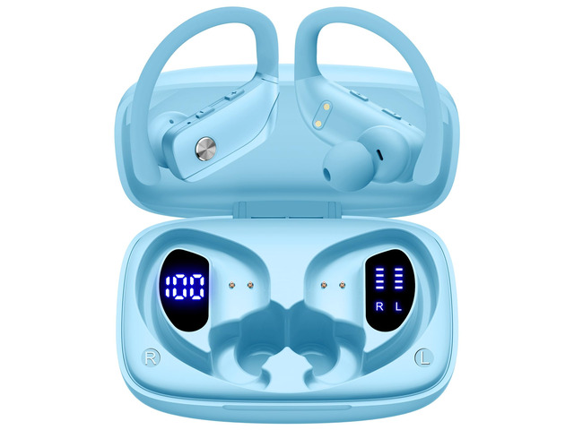 Ear Buds Wireless Earbuds Bluetooth Headphones with 80H Playtime LED Display Case, Over-Ear Hook with Mic, Stereo Sound, Easy Button Controls,...