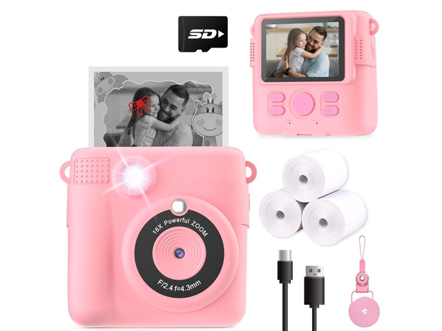 Instant Print Camera for Kids, Christmas Birthday Gifts Girls Boys Age 3-12, HD Digital Video Cameras Toddler, Portable Toy 3 4 5 6 7 8 9 10 Year...