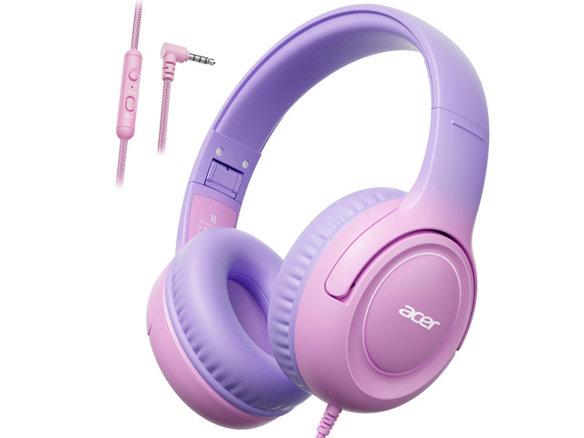 Kids Headphones for School, 85-94dB Limiter, 3.5mm Jack, w/Mic HK03 Foldable Wired Over Ear Headphones, for Toddler School/Travel/iPad/Tablet,...