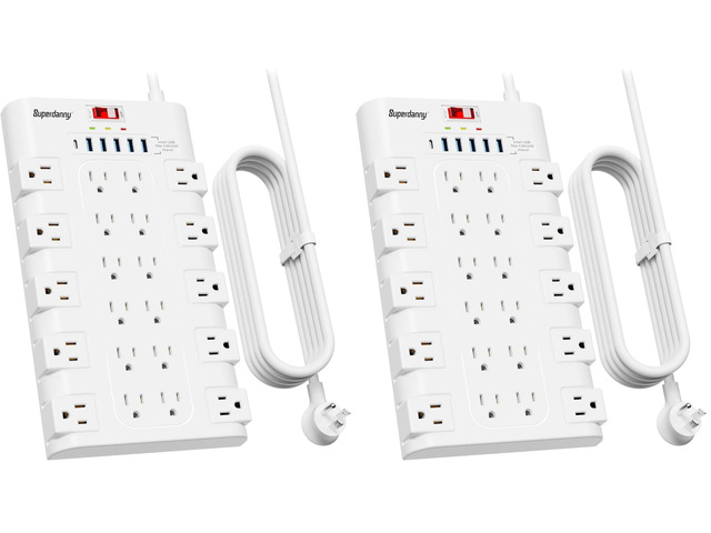 Power Strip Surge Protector, 22 AC 6 USB, 2100J, 6.5Ft,1875W/15A (Pack of 2)