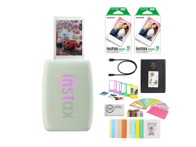 INSTAX Mini Link 3 Smartphone Printer Sage Green Bundled with INSTAX Mini Instant Film 20 Exposures + Instax Mini Album, Borders, Stickers & Clips...