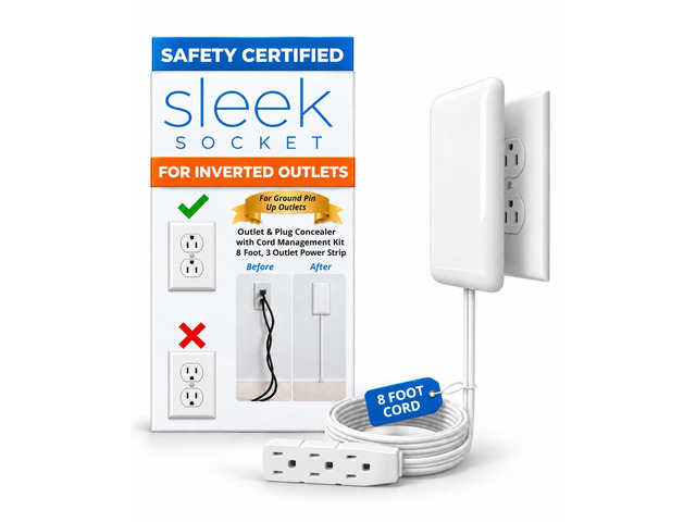 Original & Patented Ultra-Thin Outlet Concealer with Cord Concealer Kit, Flat Extension Cord with Multi Outlets Power Strip, Ideal for Home...