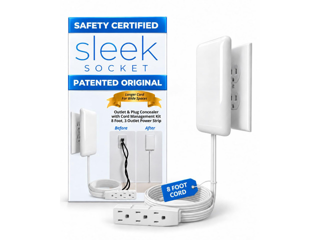 Original & Patented Ultra-Thin Outlet Concealer with Cord Concealer Kit, Flat Extension Cord with Multi Outlets Power Strip, Ideal for Home...