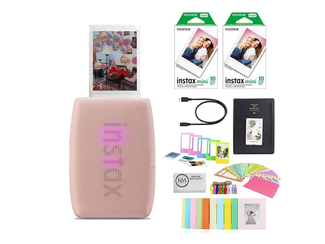 INSTAX Mini Link 3 Smartphone Printer Rose Pink Bundled with INSTAX Mini Instant Film 20 Exposures + Instax Mini Album, Borders, Stickers & Clips +...