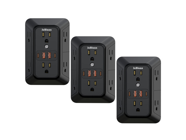 3 Pack Outlet Extender Surge Protector, 6 Outlet Splitter with 4 USB Ports (2 USB C),1050J 3-Sided Multi Plug Wall Outlet, USB Wall Charger for...