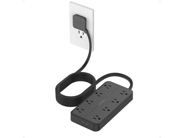 Power Strip Surge Protector, 15FT Flat Plug Extension Cord 8 Outlets 3 USB Charger(1 USB C), 1080 Joules Protection, Wall Mountable Charging...