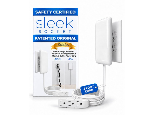 Original & Patented Flat Ultra-Thin Outlet Concealer with Extension Cord Kit, Multi Outlets Power Strip, Ideal for Home Improvement, Hide Bulky and...