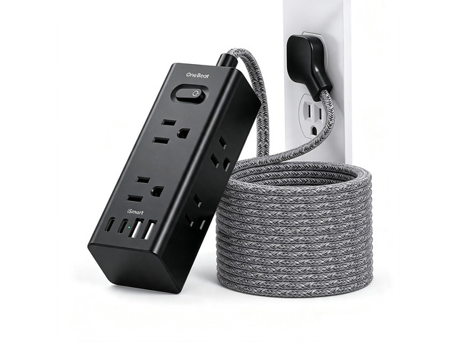Extension Cord 15Ft, Flat Plug Surge Protector Power Strip, Black 6 Widely Outlets 4 USB Ports(2 USB C), 15 Ft Long Extension Cord with Multiple...