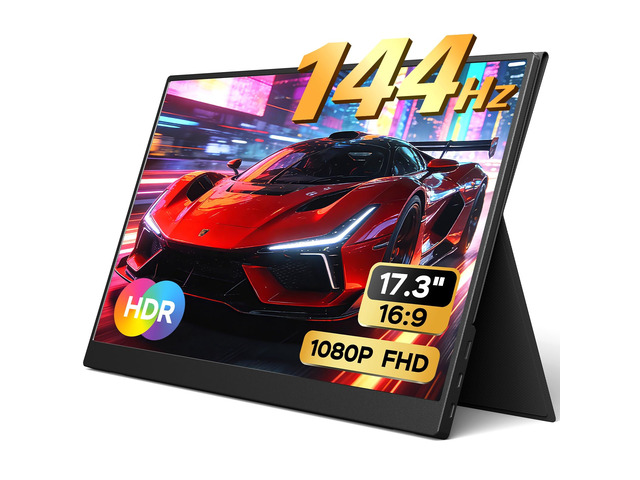 Portable Monitor 17.3 Inch 1080P 144Hz IPS HDR Ultra-Slim Travel Monitor with Dual Speakers USB-C HDMI Second Screen for Laptop PC Mac Phone Xbox...