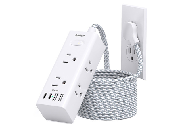 Flat Plug Extension Cord 15Ft, Surge Protector Power Strip 15 Ft Long Cord 6 Widely Outlets 4 USB Ports (2 USB C), 900J Wall Outlet Extender...