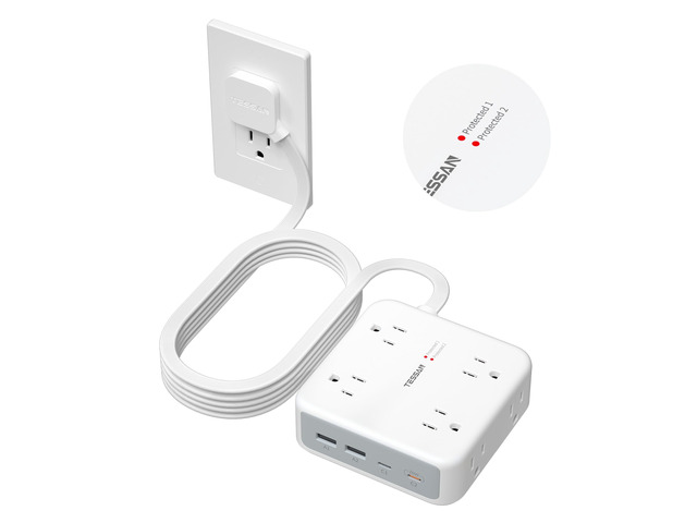 Dual Surge Protector Power Strip, 15 Ft Extension Cord Flat Plug 4 USB (2 USB C) 8 Outlets, 2100J Surge Protection, 20W Multiple Charging Station...