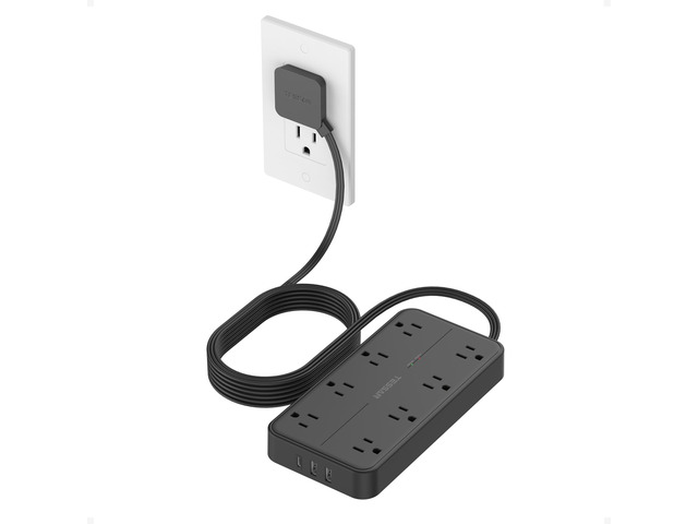 Power Strip Surge Protector, 10FT Flat Plug Extension Cord 8 Outlets 3 USB Charger(1 USB C), 1080 Joules Protection, Wall Mountable Charging...