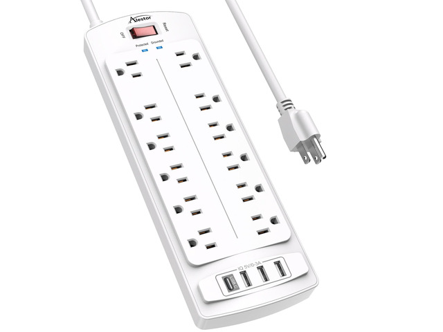 6 Ft Surge Protector Power Strip with 12 Outlets and 4 USB Ports 2700 Joules, 6 Feet Heavy Duty Extension Cord with Multiple Outlets for Home,...