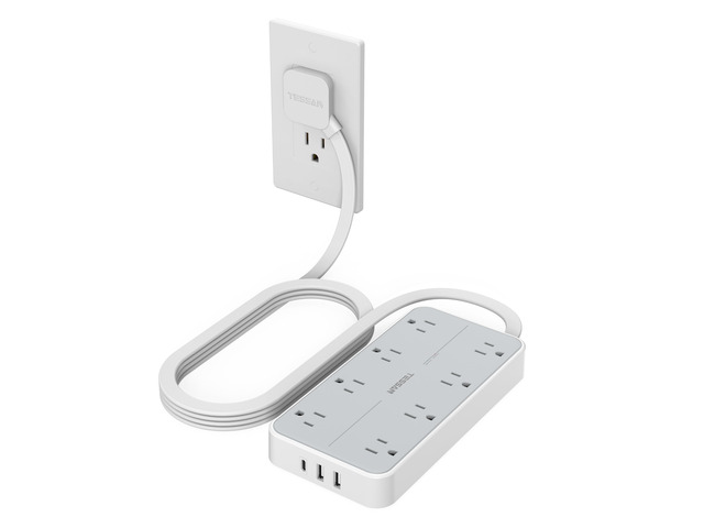 Power Strip Surge Protector, 6FT Flat Plug Extension Cord 8 Outlets 3 USB Charger(1 USB C), 1080 Joules Protection, 1875W 15A, Wall Mountable for...