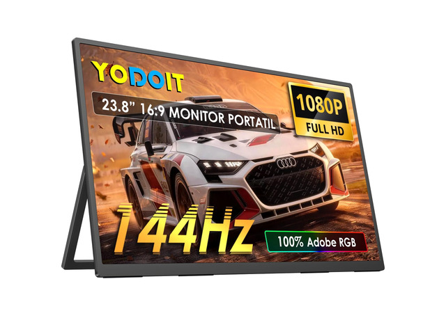 Portable Monitor for Laptop 23.8' 144Hz 1080P Travel Gaming Monitor Screen IPS Display with USB Type C Port and Built-in Speakers Compatible with...