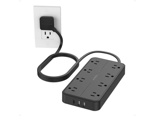 Power Strip Surge Protector, 5FT Flat Plug Extension Cord 8 Outlets 3 USB Charger(1 USB C), 2000 Joules Protection, Wall Mountable Charging Station...