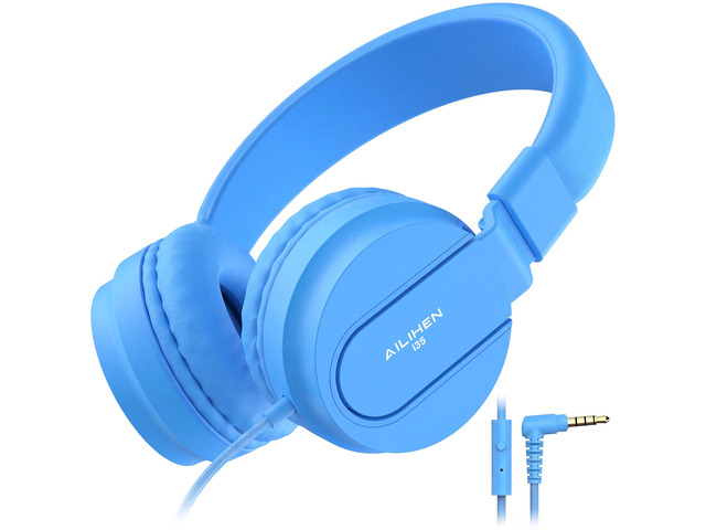 Kids Headphones for School with Mic, 93dB Volume Limited, SkyBlue Wired On Ear Headphones for Kids Girls, Foldable Lightweight Headphone for...