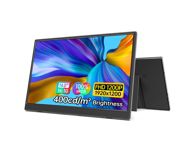 14 Inch Portable Monitor FHD1200P Ultra-Slim for Laptop Monitor, USB-C & HDMI Plug & Play,100% SRGB,Dual Speakers Extender Display. Built-in Stand,for...