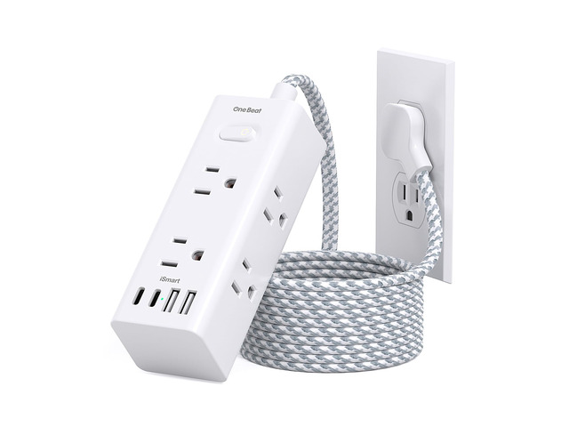 Surge Protector Power Strip, 6 Ft Flat Plug Extension Cord, 900J 6 Outlets 4 USB Ports(2 USB C), Wall Outlet Extender Small Power Strip for Travel...