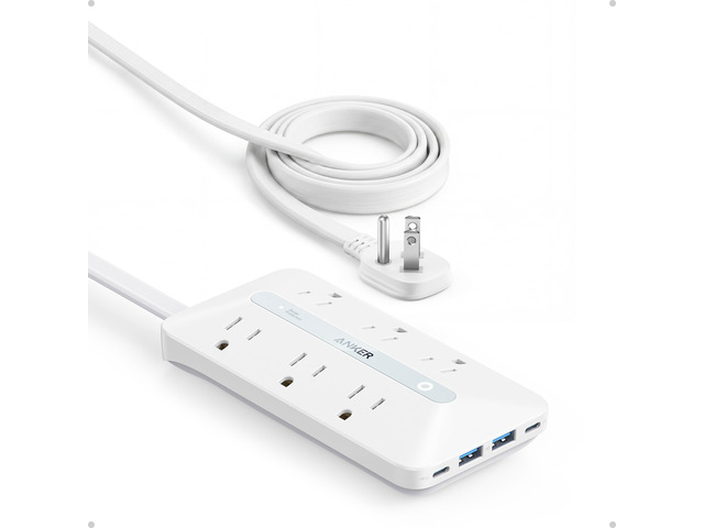 Power Strip with 300J Surge Protector, 10ft Outlet Extender, 20W, 6AC Flat Plug Extension Cord with Multiple Outlets, 2 USB C, 2 USB A, Dorm Room...