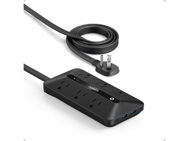 Power Strip with 300J Surge Protector, 10ft Outlet Extender, 20W, 6AC Flat Plug Extension Cord with Multiple Outlets, 2 USB C, 2 USB A, Dorm Room...