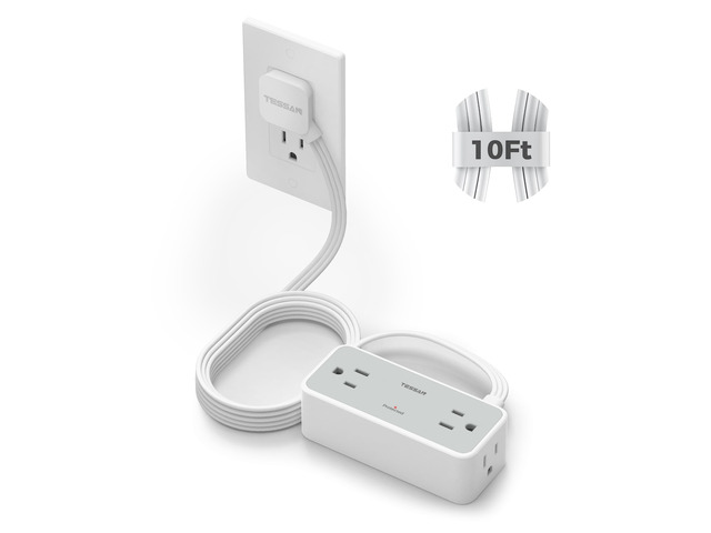 Extension Cord 10 FT, Power Strip with 900J Surge Protection, Grey 4 AC Outlets, Flat Plug, Multiple Wall Outlet Extender Suitable for Office Dorm