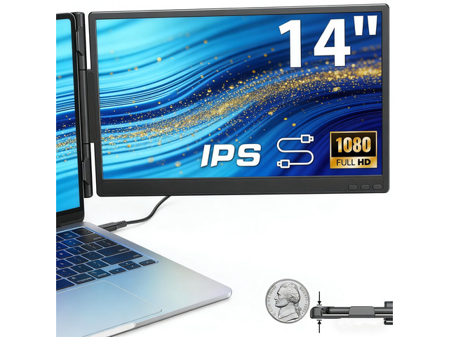 14' Laptop Screen Extender, FHD 1080P IPS Travel Dual Monitor, 226° Rotation Portable Monitor for Laptops 13-16' with USB-C/HDMI Port, Plug-Play...