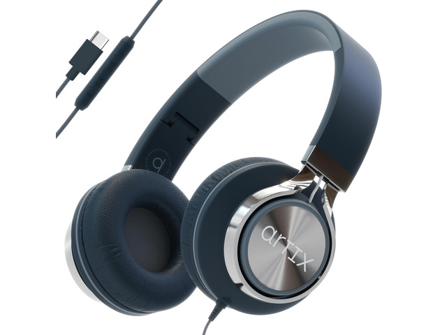 USB C Headphones Wired for Kids & Adults with Mic & Volume Control, Type C Wired Headphones for iPhone 17, 16, 15, Samsung, Android - USBC Teens...