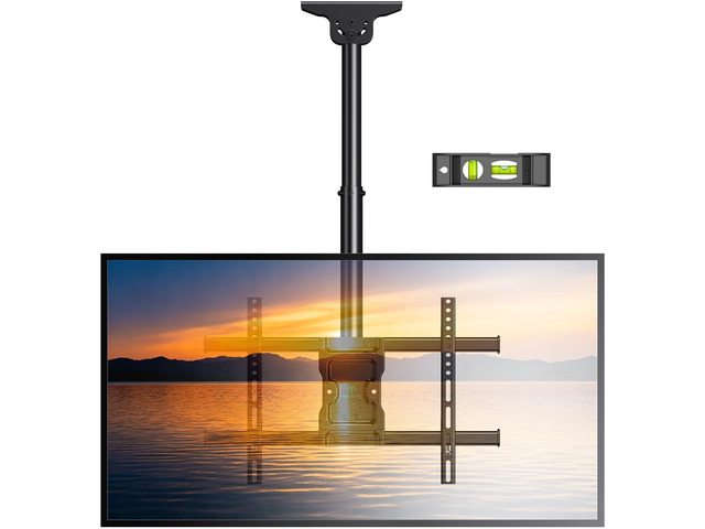 Ceiling TV Mount for 3775 inch TVs up to 110 lbs 6 adjustable heights, tilt +5/-15°, swivel 360°, level +/-3°, for flat/ sloped ceilings, cable...
