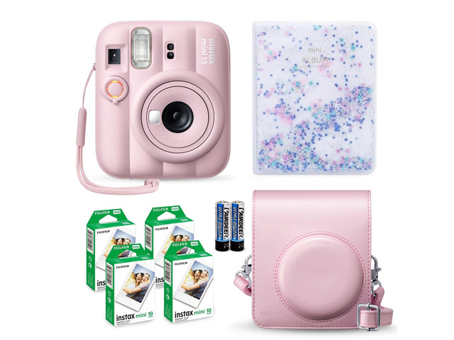 Instax Mini 13 Instant Camera Candy Pink + Fuji Film Value Pack (40 Sheets) + Tudak Accessories Bundle, Incl. Compatible Carrying Case, Quicksand...