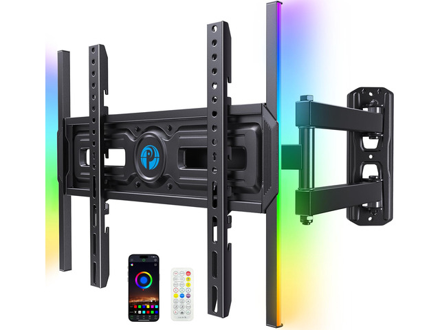 Full Motion TV Wall Mount with LED Lights for 3265 Inch TVs Corner TV Wall Mount with Full Swivel, Tilt, Extension, 3 Height Options,...