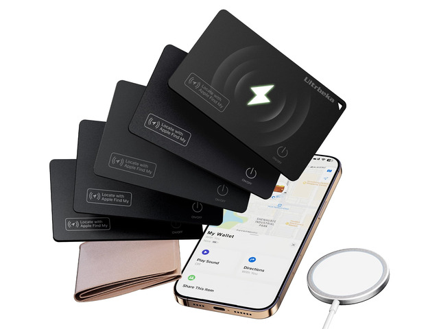 Air Tag Wallet Tracker Cards 5 Pack with 1 Wireless Charger, Rechargeable Bluetooth Trackers for Wallets, Works with Apple Find My, IP68...