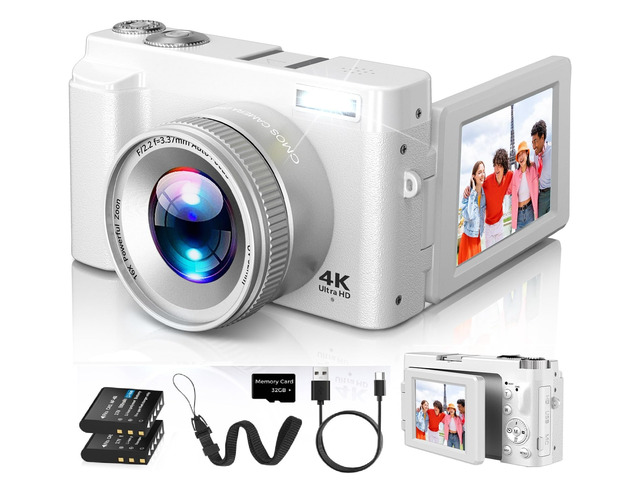 4K Digital Camera for Photography Autofocus with Flip Screen, 32GB Card FHD 48MP Vlogging Camera for YouTube, 2 Batteries, 16X Zoom, Anti-Shake, 3'...
