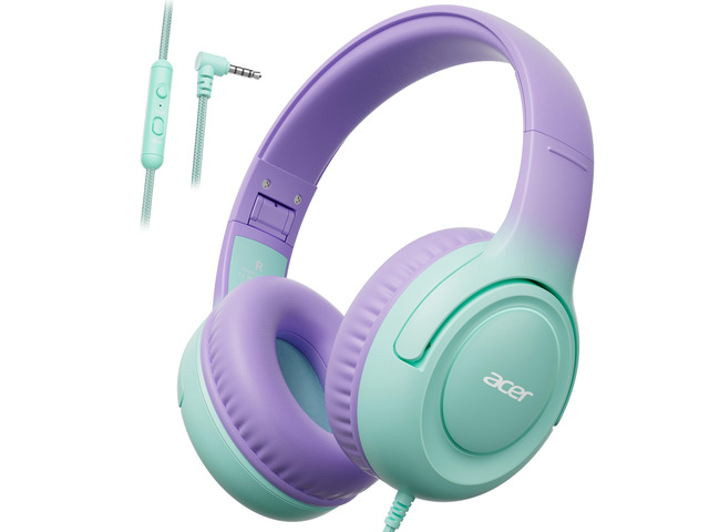 Kids Headphones for School, 85-94dB Limiter, 3.5mm Jack, w/Mic HK03 Foldable Wired Over Ear Headphones, for Toddler School/Travel/iPad/Tablet,...