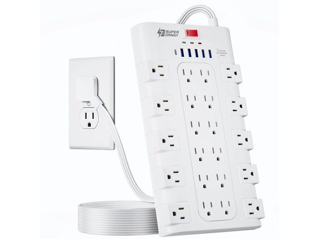 Flat Plug Power Strip Surge Protector, 10Ft, 22 AC 6 USB, 2100J 5A1C, 1875W/15A, Heavy Duty Extension Cord with Multiple Outlets, Outlet Extender...