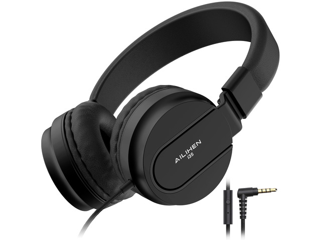 I35 Kids Headphones for School with Mic, 93dB Volume Limited, Black Wired On Ear Headphones for Boys Girls, Foldable Lightweight Headphone for...