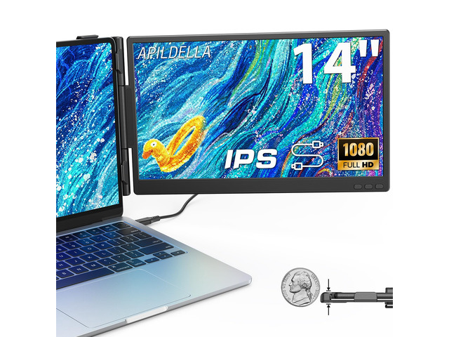 14'' Dual Laptop Screen Extender, 1080P FHD Laptop Extended Monitor Portable with Speaker, Plug-Play Second Monitor for 13-16'' Laptops, Work with...
