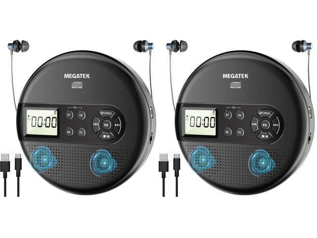 CP27BR Portable CD Player Bluetooth for Car with FM Transmitter, USB, AUX, LCD Display, Anti-Skip, Stereo Speakers, Headphones & Rechargeable...