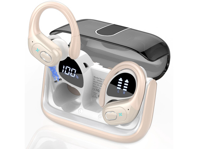 Wireless Earbuds 75H Bluetooth 5.4 Sport Headphones with Earhooks, Camel IPX7 Waterproof In-ear Buds Feature ENC Noise Cancelling Mic & Deep Bass....