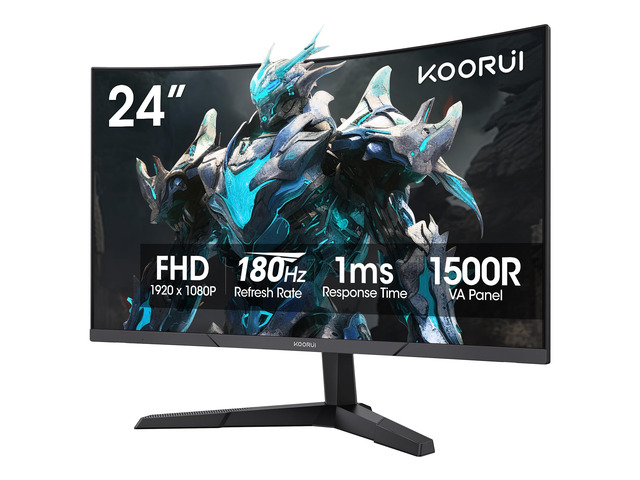 24 inch Curved Gaming Monitor 180Hz FHD 1080P, 1ms 1500R Display Adaptive Sync, 99% sRGB, HDMI×2 and DisplayPort, Eye Care, VESA, Tilt, FPS &...
