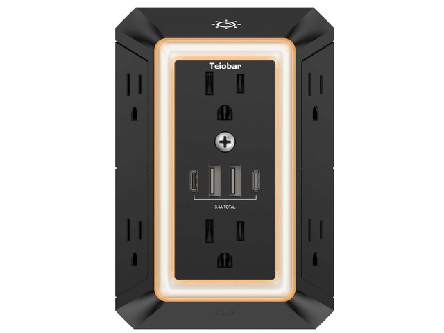 Multi Plug Wall Outlet Surge Protector with 6-Outlet & 4 USB Ports(2USB-C) 3-Sided Outlet Extender with Night Light, Outlet Splitter for Home...