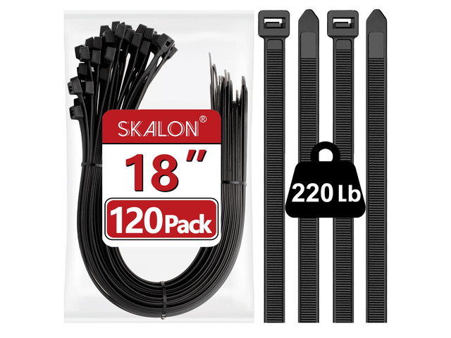 Large Zip Ties 18 Inch (120 Pack) - Heavy Duty, 220 lb Tensile Strength, Black Cable Ties, Extra Long Wire Ties