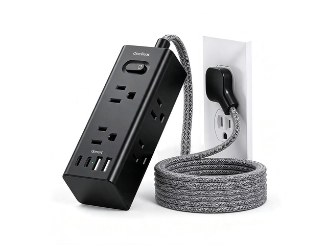3Ft Short Extension Cord Flat Wall Plug Power Strip Surge Protector, Black 6 Outlets 4 USB Ports(2 USB C), Outlet Extender Small Power Strip for...