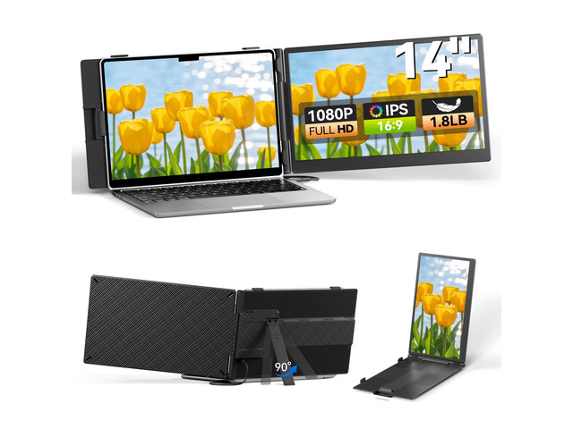 Laptop Screen Extender 14', FHD 1080P Portable Monitor for Laptop, Light Monitor Extender Plug & Play, IPS Display Computer Monitor for Laptop 13-17...
