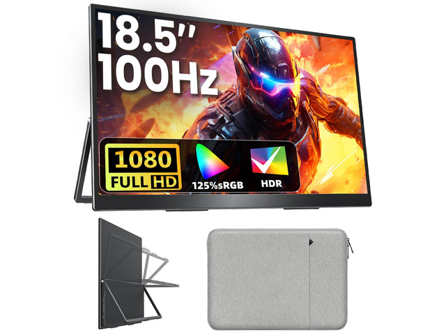 Portable Monitor 18.5 inch FHD 125% sRGB 100Hz IPS HDR HDMI USB-C Travel Monitor for Laptop MacBook PC Surface PS5 Xbox, Large External Display...