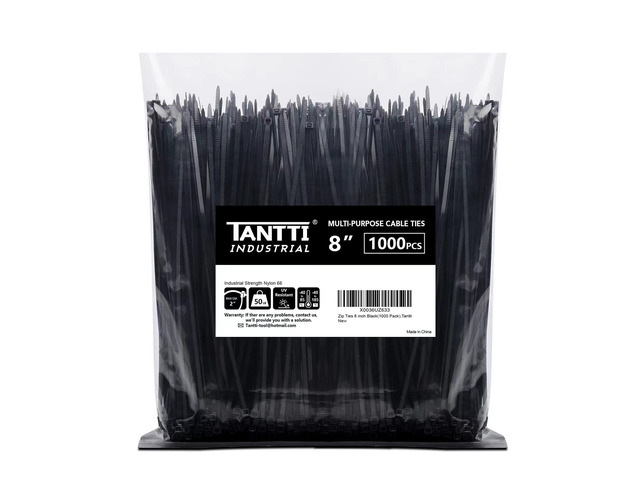 Zip Ties 8 inch Black Zip Ties 1000 Pack, Wire Ties with 50lb Tensile Strength, UV Resistant Cable Ties, Self-locking Plastic Ties for Indoor and...