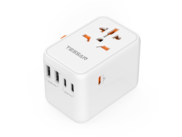 Universal Travel Adapter, GaN 65W 3 USB C Ports, 2 USB A Ports, Type C/G/A/I, European USA UK Australia Ireland