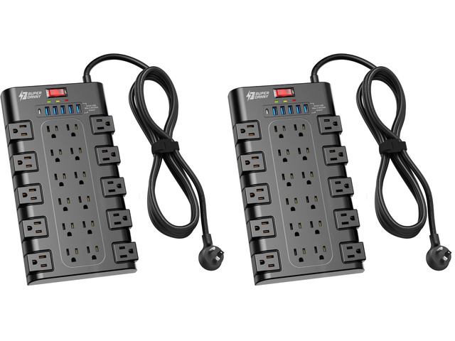 Power Strip Surge Protector, 22 AC 6 USB, 2100J, 8Ft, 1875W/15A (Pack of 2)